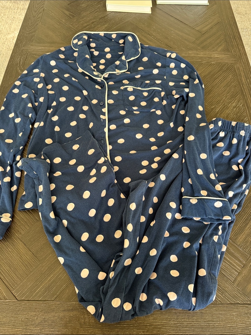 Kate Spade Pajama Set Small | Navy Polka Dot Button Down Sleepwear Lounge Set - Picture 6 of 6
